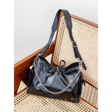 鹿老師匠制｜意產山羊皮全鋼五金 黑武士 通勤單肩大容量托特女包