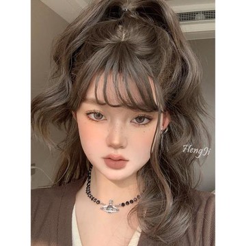 哼唧假發女長發韓式發型大波浪長卷發空氣劉海lolita全頭套式假發