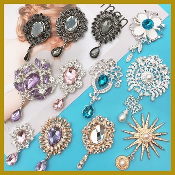 創意diy鑲鑽珍珠花 太陽神花朵胸針寶石吊墜 手機殼飾品配件 手作材料 奶油膠配件 飾品材料 飾品配件 diy手機殼