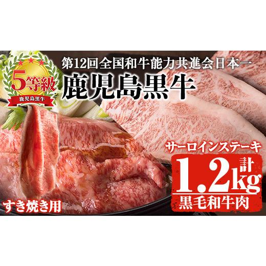 ふるさと納税 鹿児島県 曽於市 鹿児島県産黒毛和牛肉！5等級！鹿児島黒牛サーロインステーキ(200g×3枚)・すき焼き(600g)セット計1.2kg！(S-1801)31-D-23 黒毛…