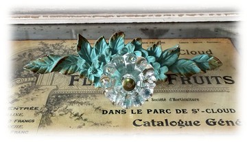 出口訂單 藍色復古做舊唯美 花簇 抽屜柜門拉手 把手 鄉村風格1入