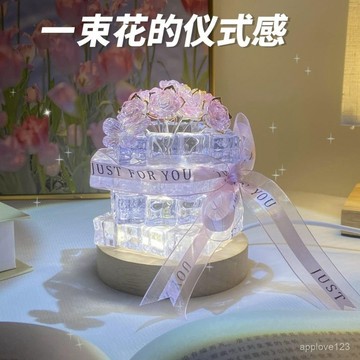✴️48h有貨在臺+99免運✴️七夕情人節母親節手工diy冰塊玫瑰花小夜燈浪漫創意生日ins送女友