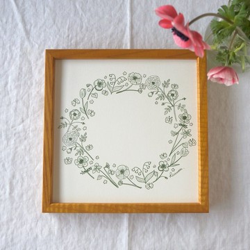 「春日庭園的花圈 ( green drawing )」20cm 方形海報