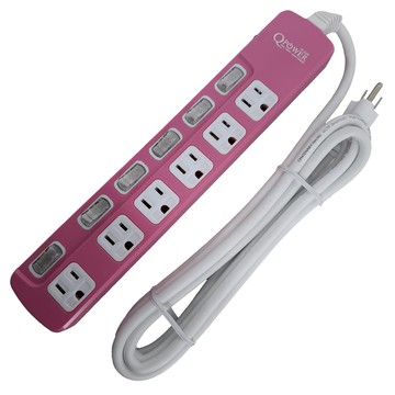 太順電業 QPOWER 3孔6開6插延長線  2.7m  洋紅色  1個