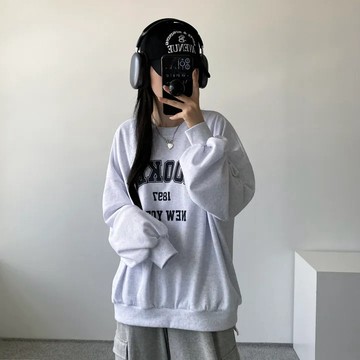 Vuja de 純棉衛衣 大學t 薄衛衣 長袖上衣 oversize 大學t 潮流衣服 ins風 刷毛 英文印花 秋冬