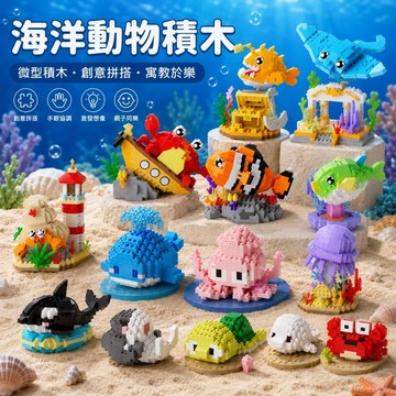 【24小時出貨】組裝積木-兒童積木《海洋動物積木》益智拼裝 趣味擺件 積木玩具