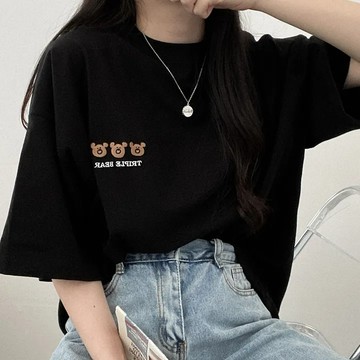 Vuja de 純棉 t恤 短袖上衣女 小熊印花 T恤 韓國上衣 oversize T恤 潮流衣服 寬鬆上衣 ins風