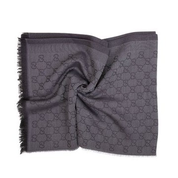 GUCCI LOGO絲羊毛雙色長版流蘇披巾 195*70(深灰)