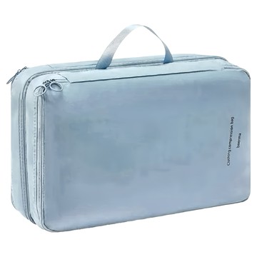 高質感雙層絲柔質感旅行收納袋 行李箱收納  40 x 25 x 12cm  莫蘭迪藍