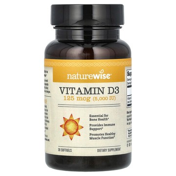 NatureWise, 維生素 D3 軟膠囊，125 微克（5,000 國際單位），30 粒