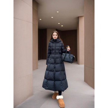 羽絨服女長款過膝加厚2025新款白鴨絨連帽時尚收腰炸街黑色外套冬