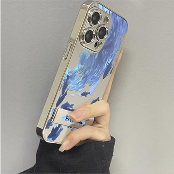 藍色海洋適用蘋果15promax手機殼電鍍iphone16保護套鏡面14plus全包帶支架13高級感12情侶11輕奢17Air硅膠