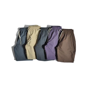 日系復古原宿風Vintage格紋短褲CityBoy寬松直筒休閑沙灘五分褲男