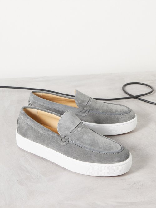 Christian Louboutin - Paqueboat Suede Slip-on Trainers - Mens - Grey White