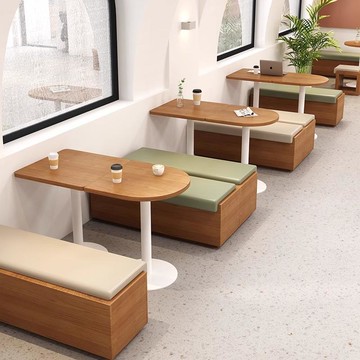 卡座沙發靠墻定制無靠背咖啡餐廳飲面館商用奶茶店長條凳桌椅組合 8143