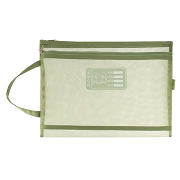 E.dot 文具資料分類手提雙層文件袋 A4 33.5x24.5cm 高密度尼龍網格  英語軍綠  1個