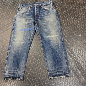 WIROTE威絡2023新款寬松九分復古做舊油污刺繡手縫補丁赤耳牛仔褲