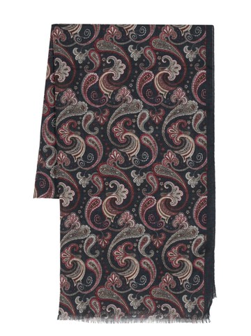 Kiton - paisley-print frayed-trim scarf - men - Silk/Wool/Cashmere - One Size - Blue