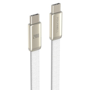 POLYWELL 寶利威爾 Type-C鋅合金快充扁線 240W PW15-W45-A492  白色  1個  2m