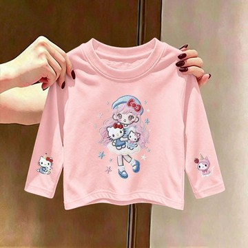 兒童長袖上衣 女童上衣 男童上衣 保暖上衣純棉春秋女童長袖T恤新款兒童印花洋氣卡通寶寶百搭休閒打底上衣童裝