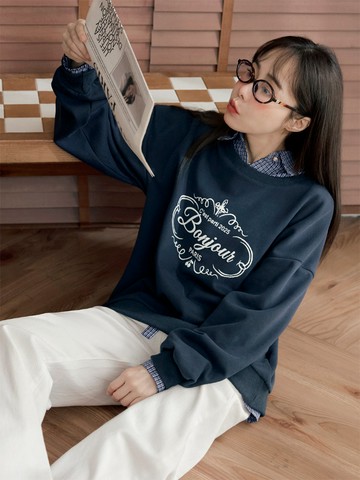 棉質休閒配色字母大學T上衣