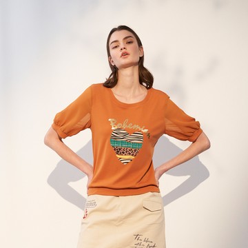 CLL巧玲瓏 斑馬紋拼接愛心短袖上衣 2073101