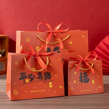 新年禮品袋【贈絲帶】禮物袋 包裝袋 禮品袋 春節禮品袋 手提袋 紙袋 提袋 送禮包裝 袋子 聖誕節 手提袋 禮袋