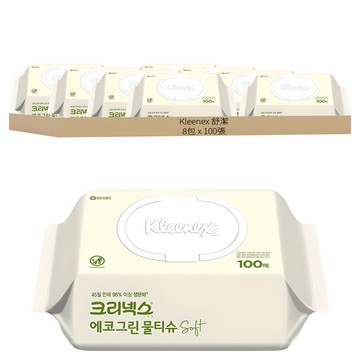 Kleenex 舒潔 環保綠柔膚濕紙巾 掀蓋型  100張  8包
