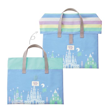 日本文具 KUTSUWA - 撥水加工 附蓋耐用上學提袋/補習袋-魔幻城堡-薄荷x藍