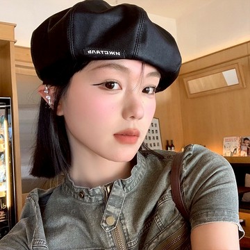 (時尚單品帽子)韓版復古英倫風pu皮八角南瓜貝雷帽