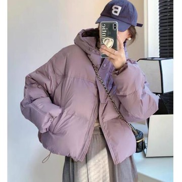 羽絨棉服女短款時尚韓版休閑純色冬季加厚連帽面包服流行保暖外套