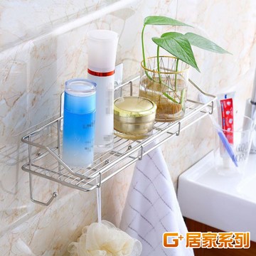 【G+居家】304不鏽鋼長方形銀貼六勾置物架(方形架/廚房瓶罐架/組屋無痕瀝水架/免打孔層架/免鑽孔衛浴架)