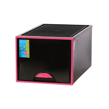 KEYWAY 時尚黑抽屜整理箱 64L  620 x 420 x 327mm  紅色  1個