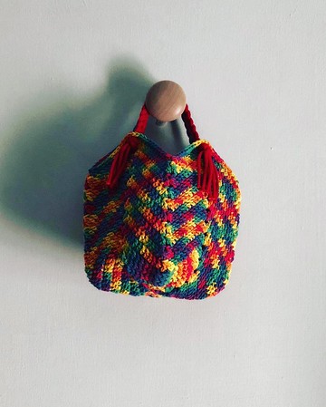 彩虹編織迷你手提袋 雙色提帶