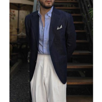 Plan B 春季意式半里休閑西裝復古牛仔西服紳士雅痞單西外套男