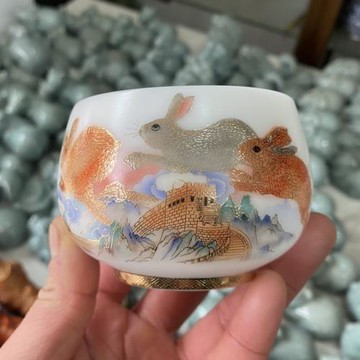 兔飛猛進羊脂玉瓷高端主人杯單杯男女茶杯個人專用生肖兔子陶瓷杯