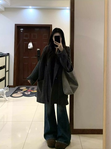 慵懶風寬松休閑針織開衫女秋冬加厚保暖氣質百搭中長款毛衣外套【雲木雜貨】