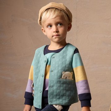 PIPPY 可愛小白熊夾棉壓紋圓領背心 綠-100