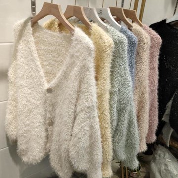 女士毛茸茸毛衣外套女秋款女裝2025年新款針織開衫秋冬慵懶外搭潮