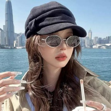2025新款老錢風金屬銀色書呆子墨鏡女款潮海邊度假氣質太陽眼鏡男