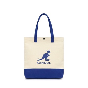 KANGOL 撞色帆布大側包-米/藍-6255171380