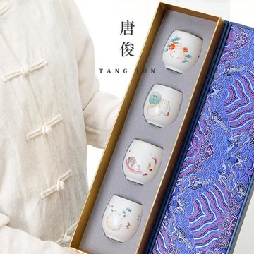 汝窯茶杯陶瓷功夫套裝6只女士家用輕奢茶具品茗杯子主人杯禮盒