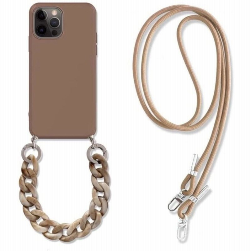 iPhone12 ケース 首掛けチェーン ストラップケース 二つ紐付き 斜めがけ 手持ち可能 韓国風 (iphone13mini, ダークブラウン)  通販 LINEポイント最大0.5%GET LINEショッピング