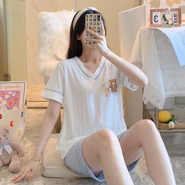 大碼睡衣女夏季薄款短袖2025年新款純棉寬松可愛家居服兩件套網紅