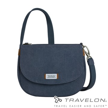 【Travelon美國防盜包】防盜復古斜背包TL-33626靛藍/馬鞍包