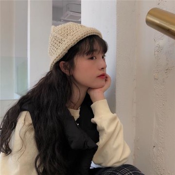 丁走走/百搭手工鉤針韓版純色毛線帽女秋冬保暖尖尖卷邊針織帽男