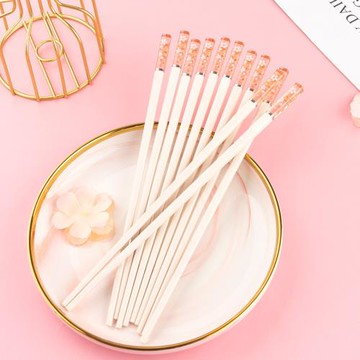 耐高溫創意網紅筷子琥珀櫻花合金筷子防滑日式筷子家用防霉餐具