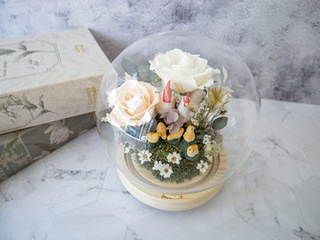 自取優先_不凋花玻璃罩夜燈【溫柔香檳】新婚禮/新居/帶路雞/歸寧