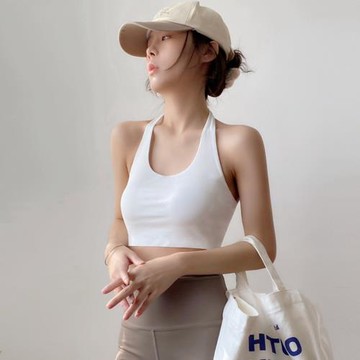 運動吊帶背心女款外穿夏季內搭美背文胸一體內衣美式瑜伽掛脖上衣
