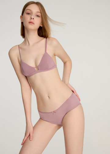 經典純色．花邊中腰三角內褲(霧紗紫)